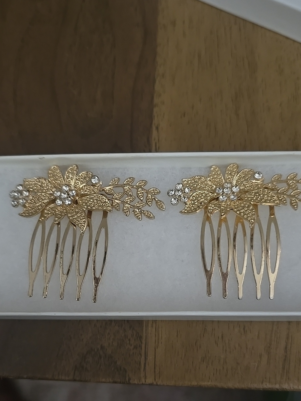 Gold Floral Rhinestone Hair Comb Set - Women's Accessories